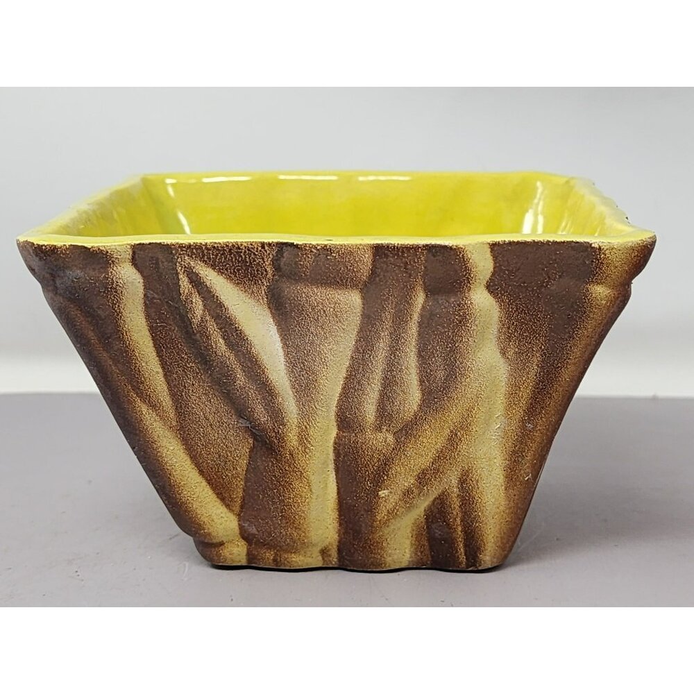 Vintage Unique Yellow & Brown Ceramic Planter Textured Design Kitschy Rustic